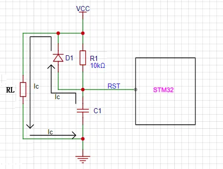 Discharge path of STM32 reset circuit