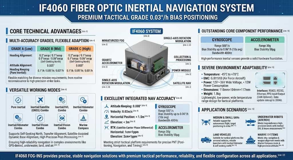 Posicionamiento del IF4060 como un producto de navegación inercial por fibra óptica de gama alta y grado táctico.