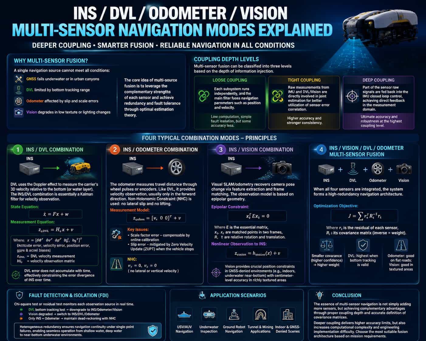 Análisis de los modos de navegación integrados multisensor: INS/DVL/Odómetro/Visión